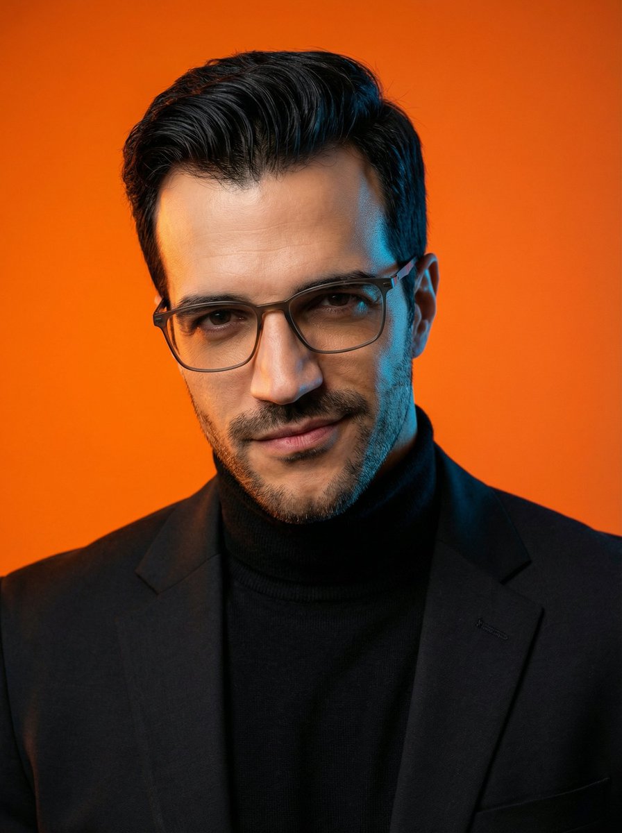 john_my07's tweet image. Created this cinematic portrait using Nano Banana Pro on @Somake_ai 

Prompt;
A cinematic close-up editorial portrait of a slim young adult man with the user’s face as the main subject, wearing a sleek black suit, dark blazer, and black turtleneck, , direct gaze with subtle…