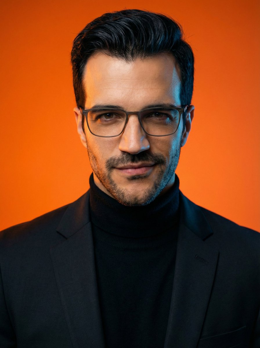 john_my07's tweet image. Created this cinematic portrait using Nano Banana Pro on @Somake_ai 

Prompt;
A cinematic close-up editorial portrait of a slim young adult man with the user’s face as the main subject, wearing a sleek black suit, dark blazer, and black turtleneck, , direct gaze with subtle…