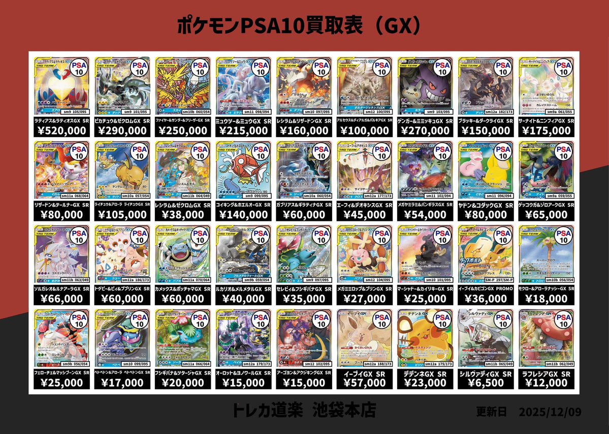 ⭐️トレカ道楽 池袋本店⭐️ ／ SA・GXのPSA10強化買取表です