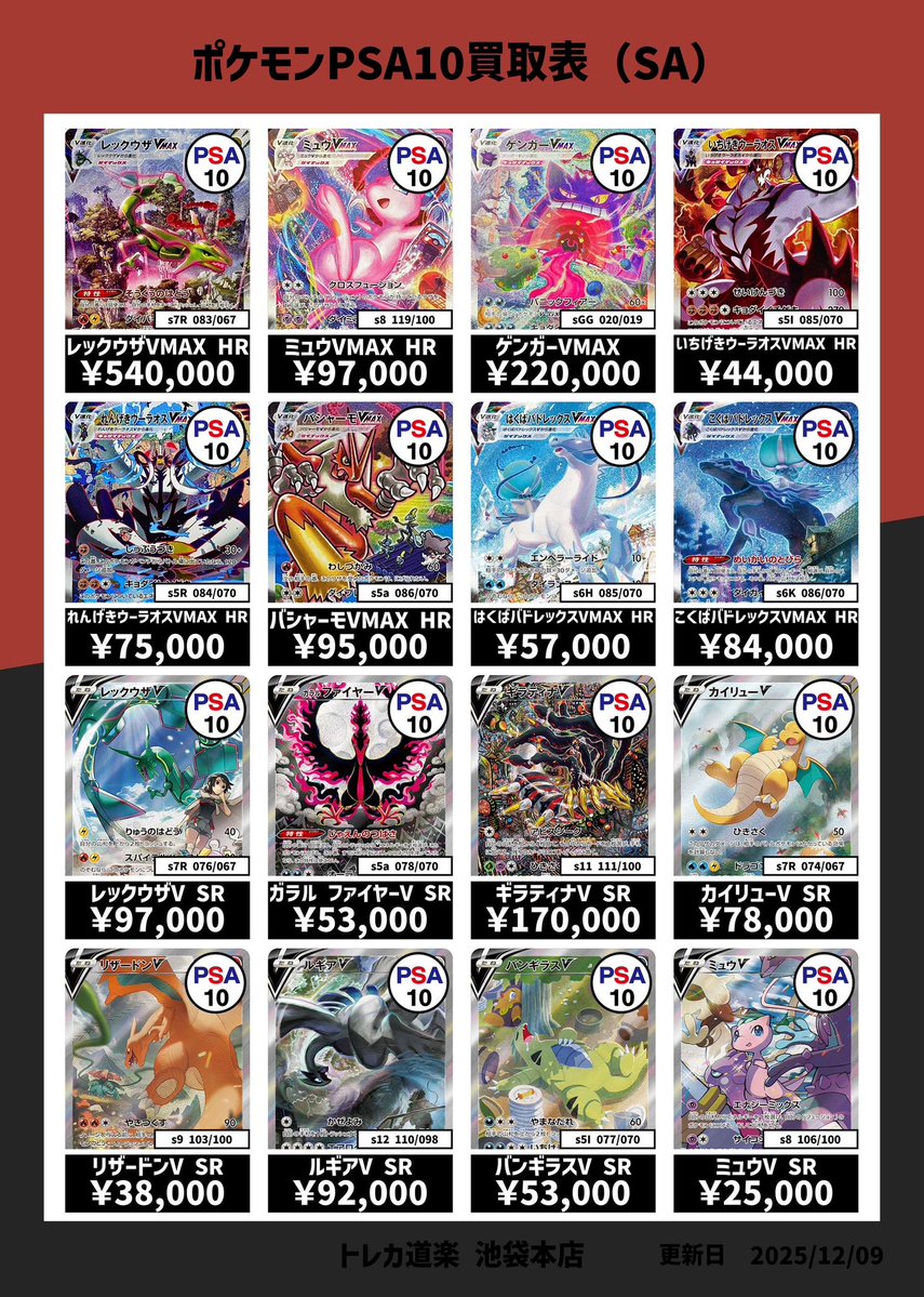 ⭐️トレカ道楽 池袋本店⭐️ ／ SA・GXのPSA10強化買取表です