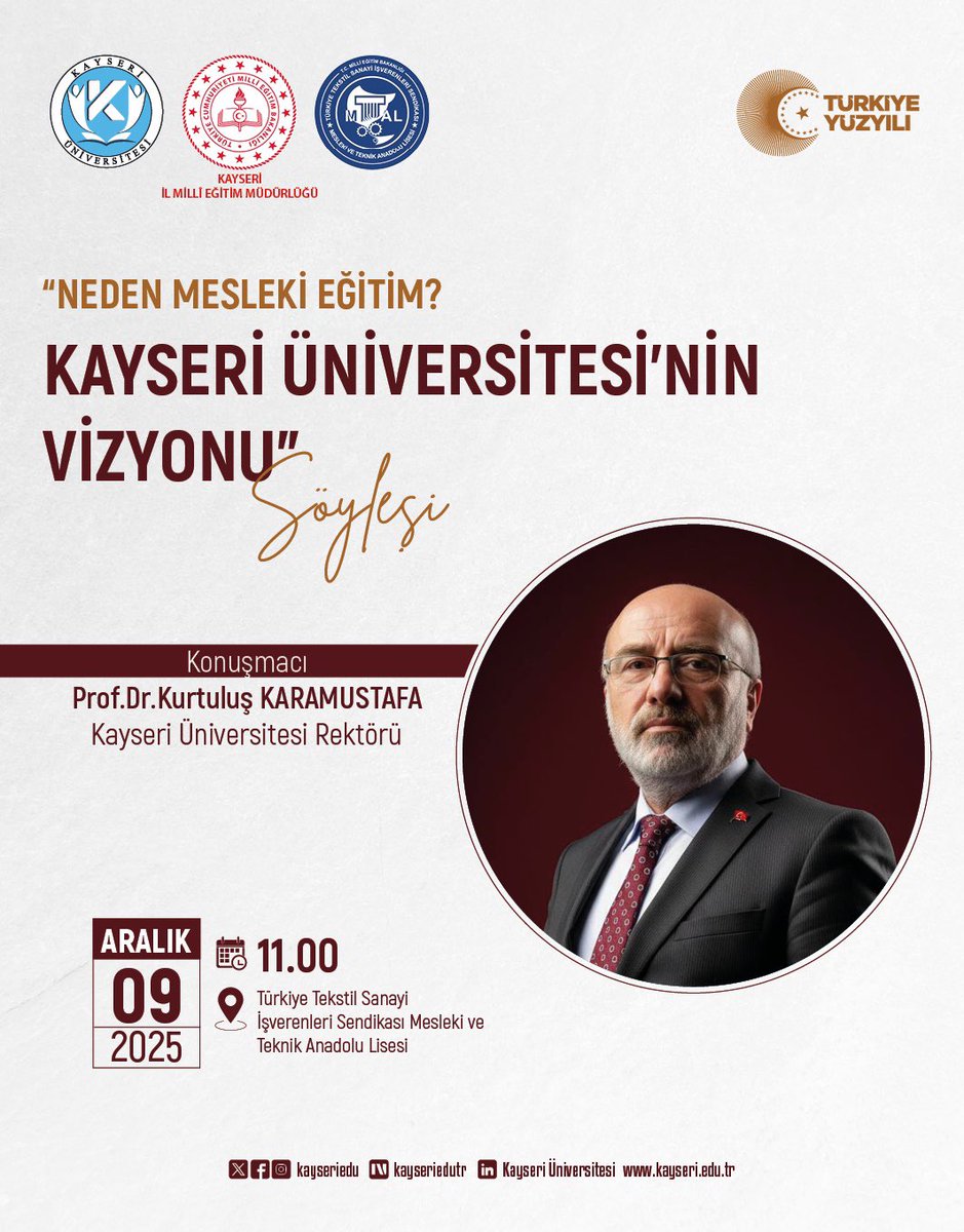 Türkiye Tekstil İşverenleri Sendikası Mesleki ve Teknik Anadolu Lisesi öğrencileri ile buluşuyoruz; mesleki eğitimin önemini Kayseri Üniversitesi vizyonu ile paylaşıyoruz.

Her şey geleceğimiz olan gençlerimiz için.