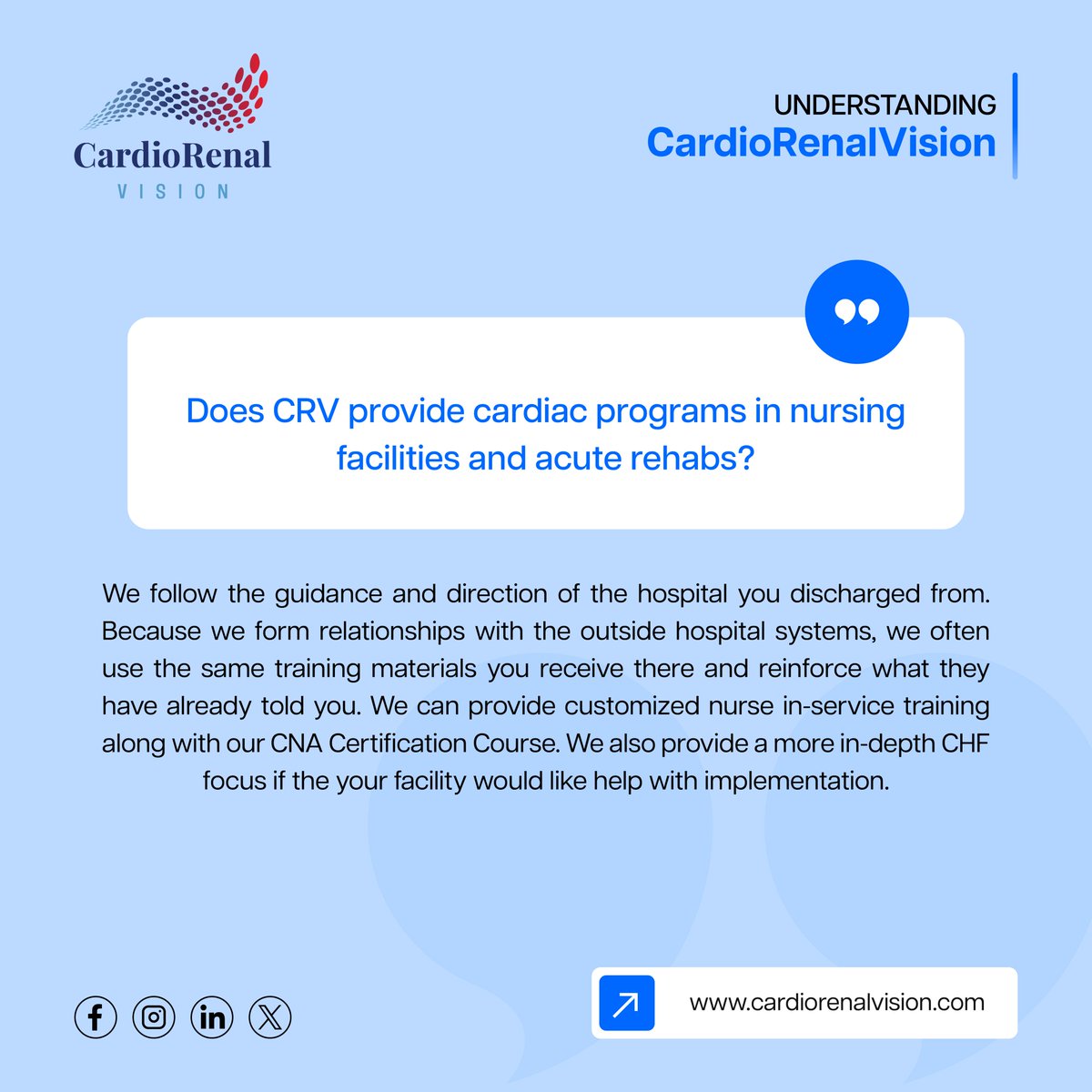 CardiacVision's tweet image. #CardioRenalVision partners with #nursingfacilities and acute rehabs to extend the same high-quality cardiac guidance patients receive in the hospital.
Learn more: bit.ly/4fI6GNt
#HealthcareInnovation