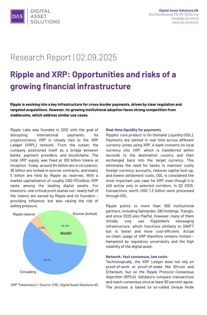 SternDrewCrypto's tweet image. 🚨 DAS Research just laid out the clearest confirmation yet of where XRP is heading

Their analysis shows XRP and Ripple are no longer competing in crypto.
They are evolving into global payment infrastructure, the kind used by banks, fintechs, and cross border networks that…