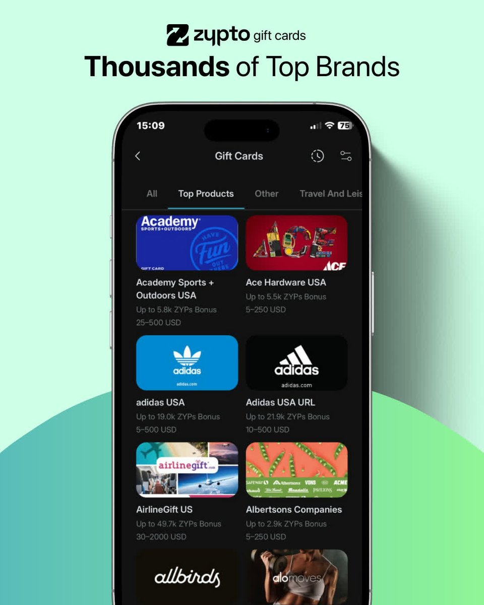 🛒 What can you buy in Zypto's Gift Card Store?
Almost everything.

Choose from major categories like:
📱 Tech
🎮 Gaming
👟 Fashion
🍔 Food Delivery
✈️ Travel
🎬 Streaming
🛍️ Shopping
🍽️ Restaurants

And top global brands such as:
🍎 Apple
🎮 PlayStation / Steam
🎧 Spotify /