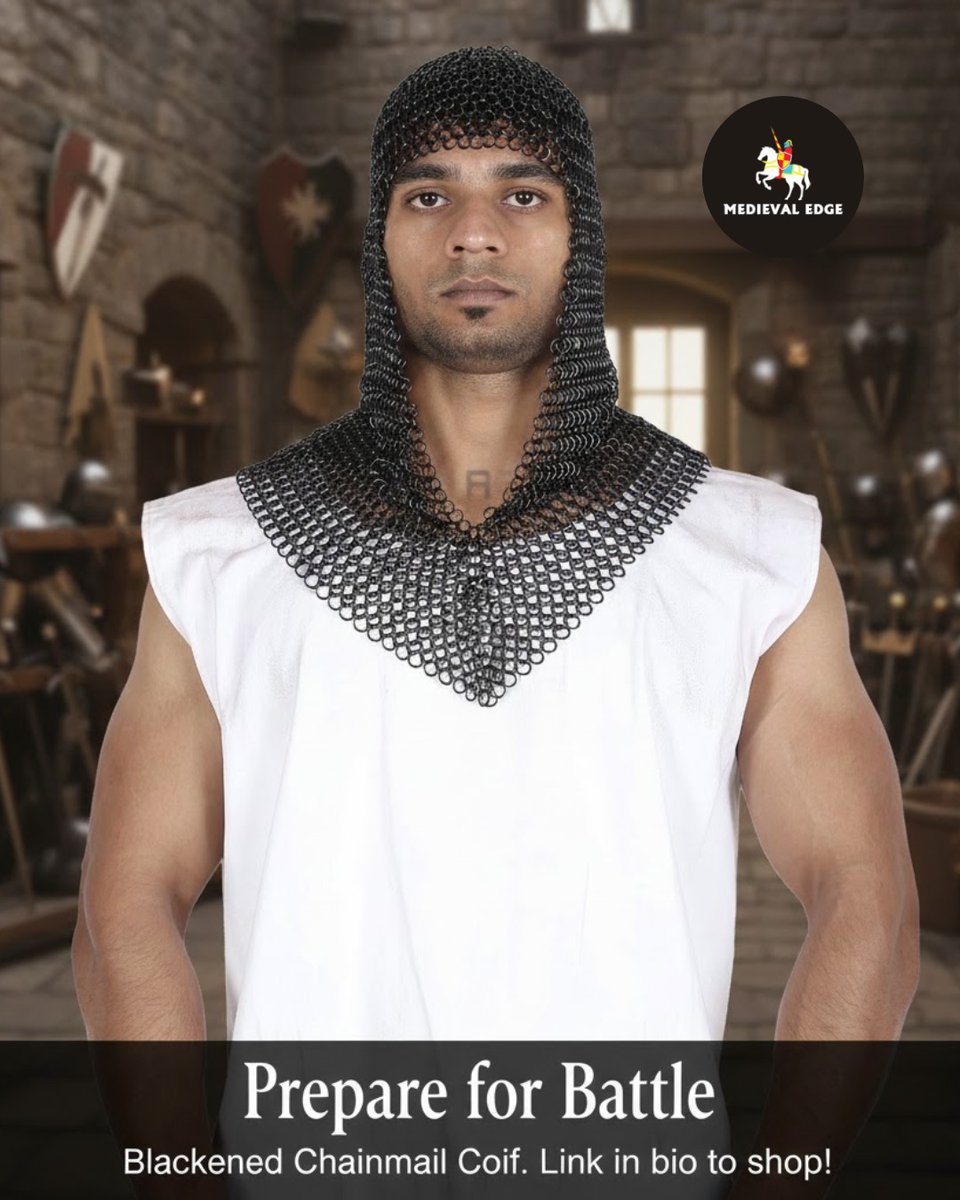 medievaledge's tweet photo. ⚔️ Ready for battle?
Our Blackened Chainmail Coif brings authentic medieval craftsmanship to modern warriors.
Lightweight. Durable. Battle-inspired.
Gear up now — link in bio!
#MedievalArmor #Chainmail #MedievalEdge #LARP #CosplayGear #KnightStyle https://t.co/CMwEEQPvj2