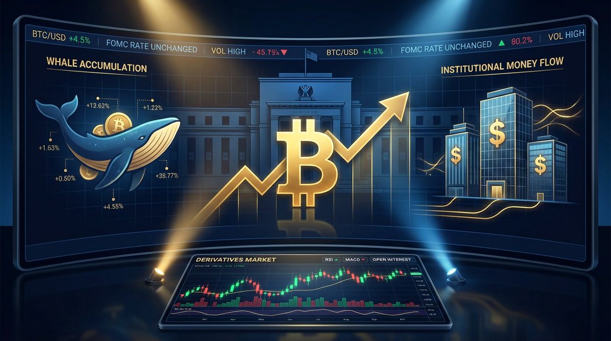 FOMC rate decision today. Here's your edge:

On-Chain Intel: Whales are quietly accumulating, adding 48k $BTC in Dec while retail panics. The Whale vs Retail Delta is flashing a strong buy signal ‼️ 

Derivatives Market: Open Interest is a healthy $58B, showing consolidation