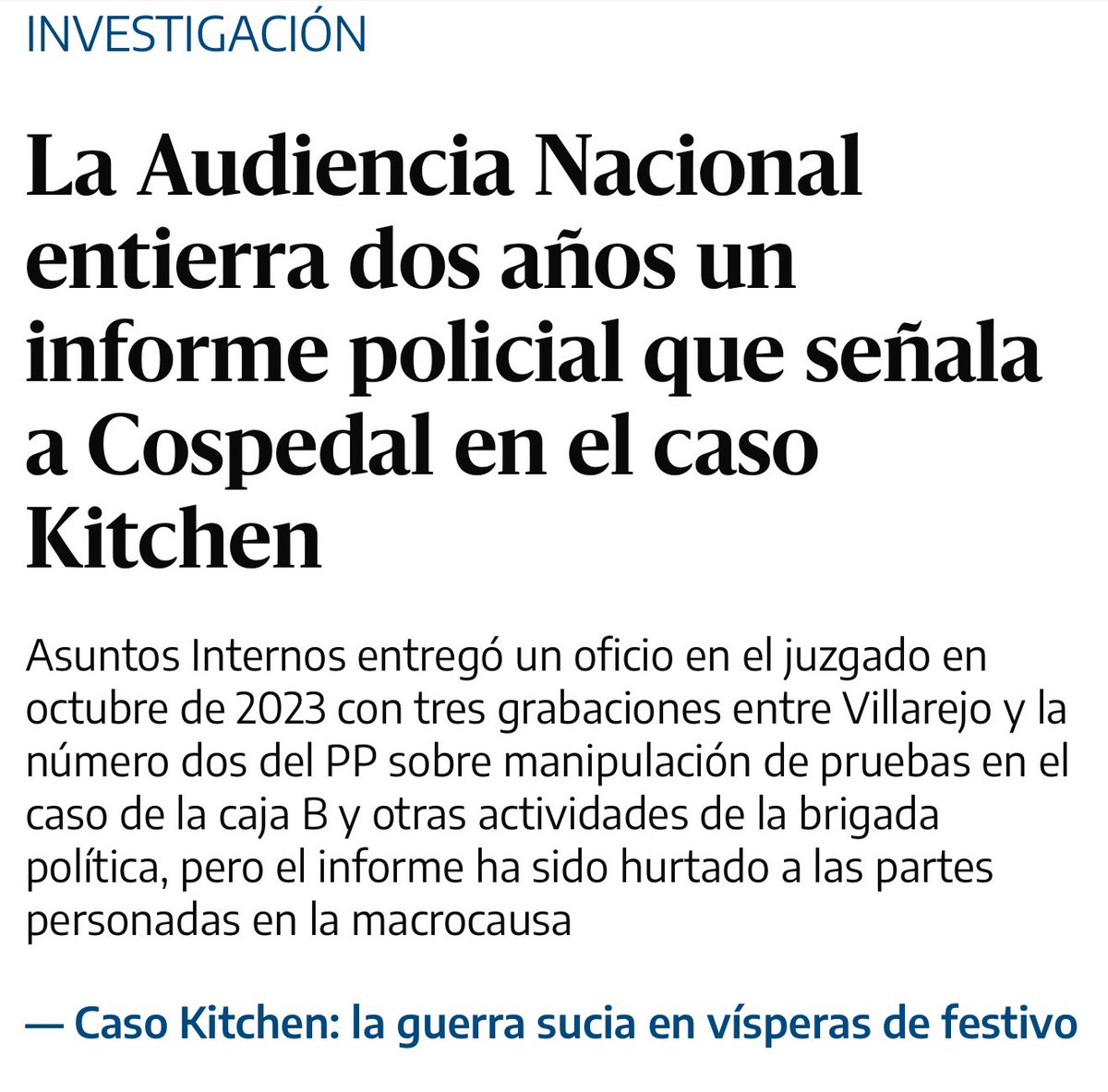 Otro capítulo más de la “policía patriótica” 

La Audiencia Nacional tiene en su poder desde octubre de 2023 un informe de la Policía que incluye las grabaciones de tres conversaciones del comisario Villarejo con María Dolores de Cospedal en las que queda de manifiesto la