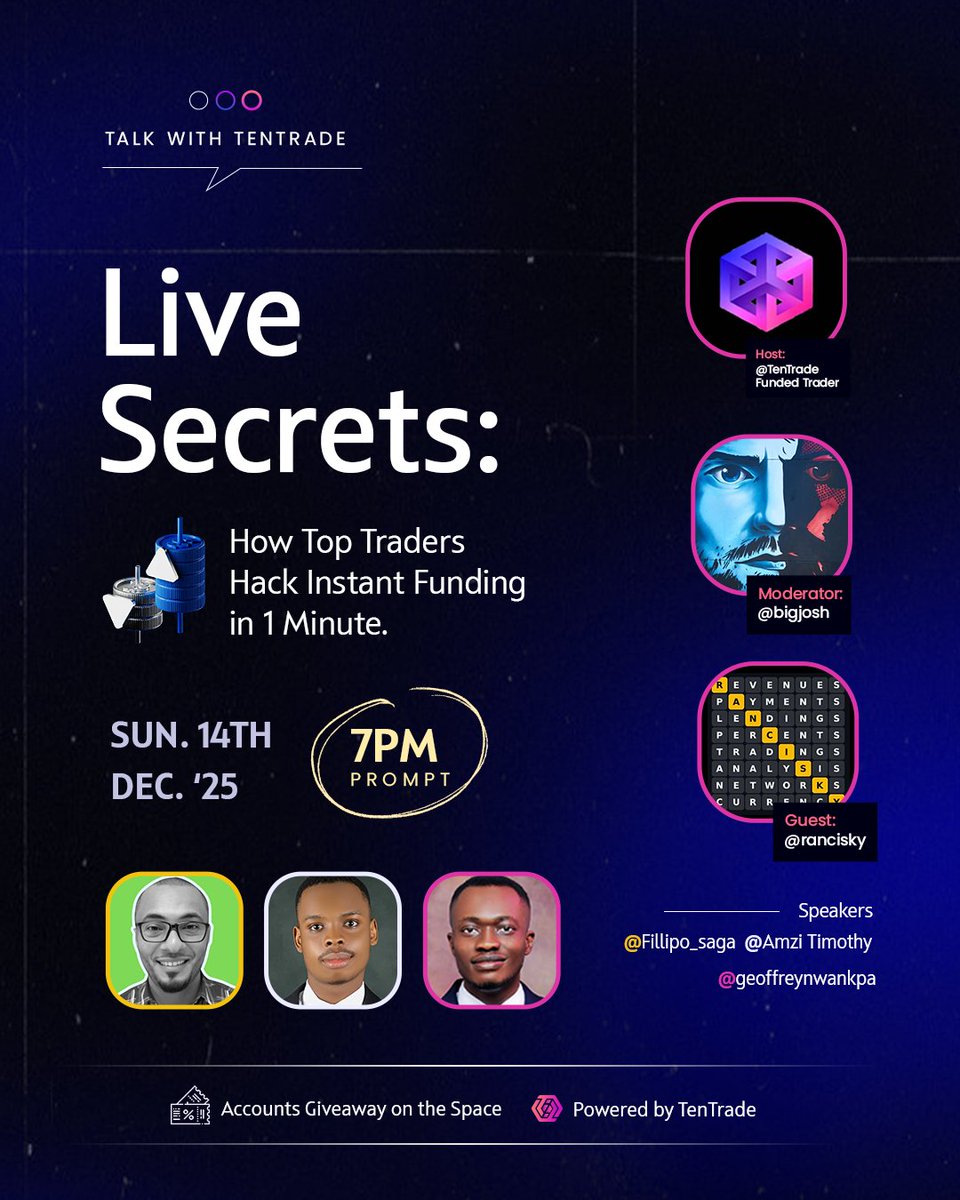 60 Seconds to Funded: How the Top 1% Do It

The secret playbook drops this Sunday on Talk with TenTrade.

Join a power-packed panel of elite traders and mentors as they share real insights, tested methods, and personal experiences that separate funded traders who thrive from