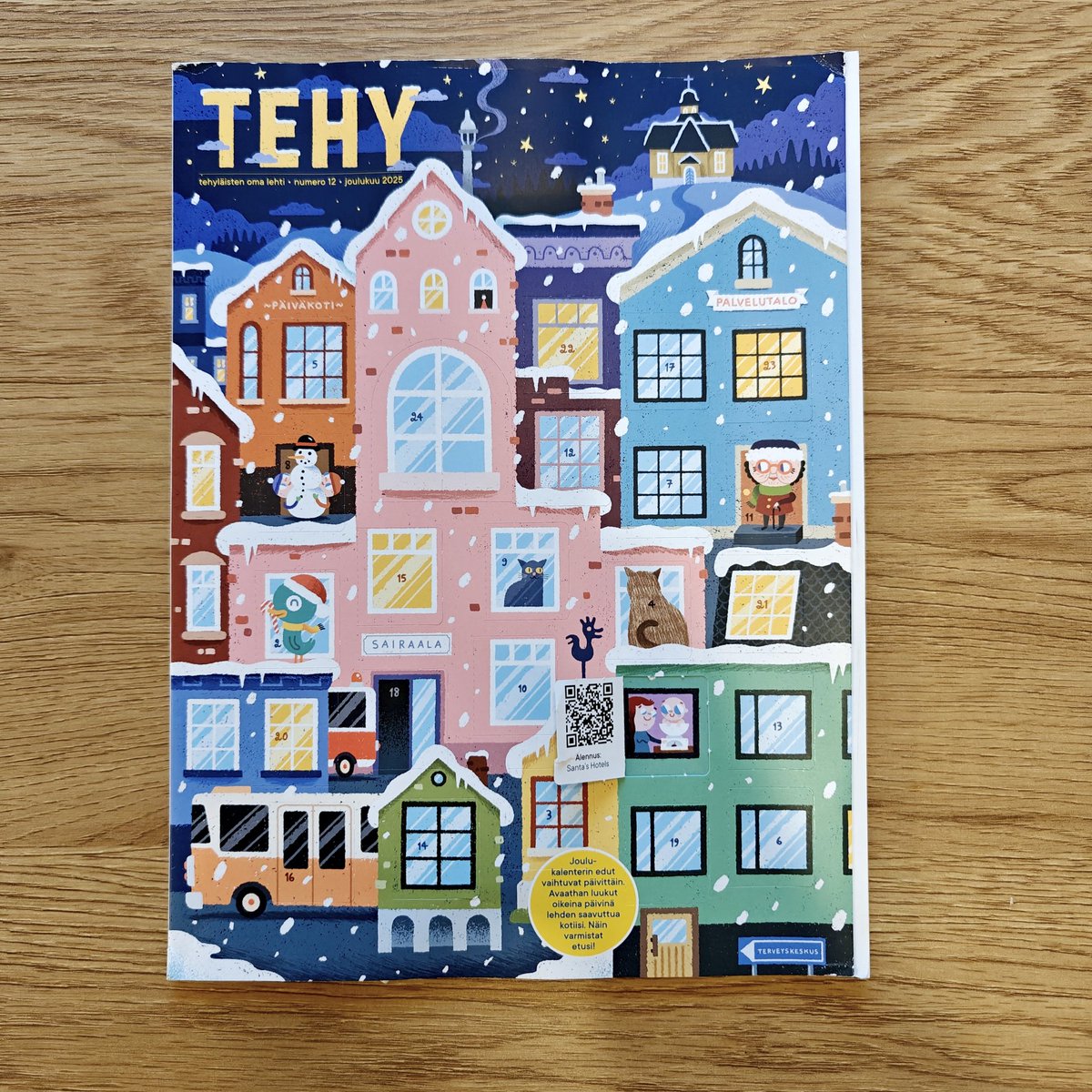 Vau, mikä idea! Lehden kansikuva on joulukalenteri, jonka luukuista paljastuu joka päivä uusi etu. 

Hyvä Tehy! 👏🧑‍🎄

#lehti #markkinointi #viestintä #joulu