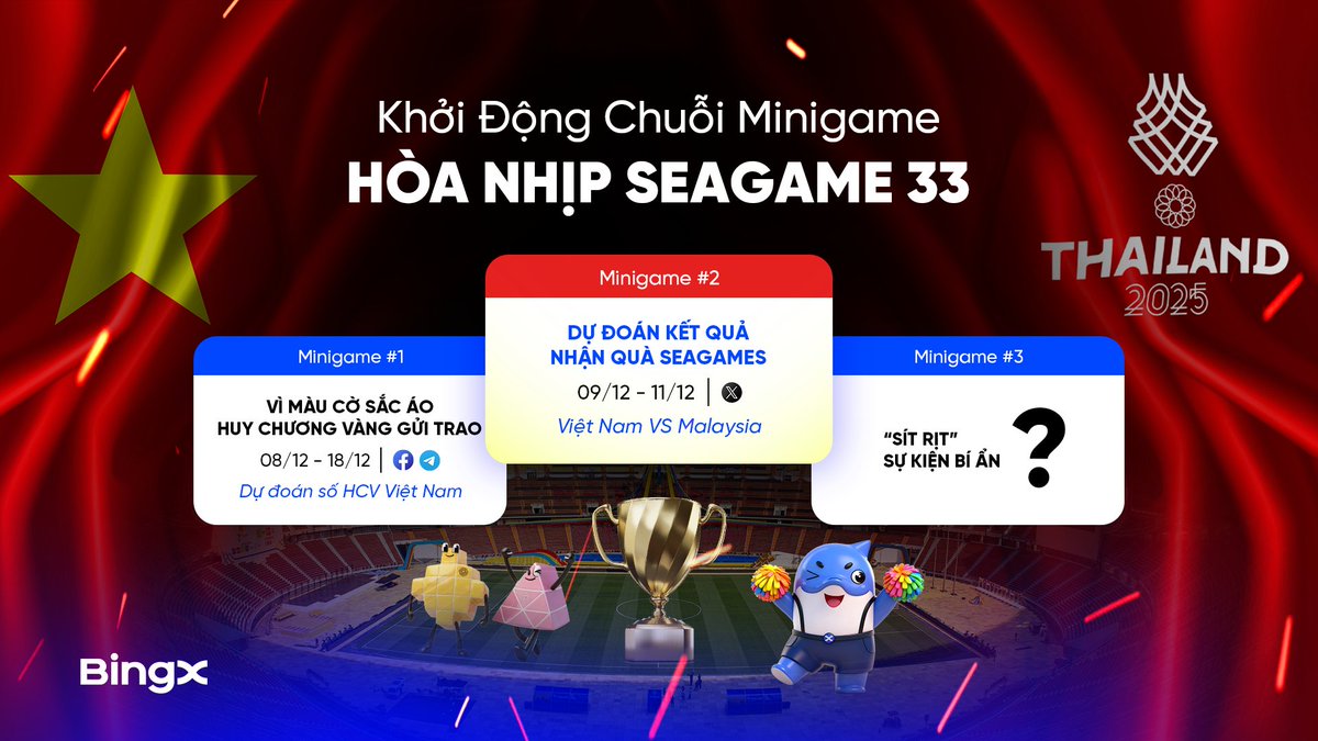🇻🇳 #MINIGAME DỰ ĐOÁN KẾT QUẢ, NHẬN QUÀ SEAGAMES

Hòa vào sức nóng #Seagame2025, BingX công bố Minigame #2 siêu hot.
Tiên tri kết quả trận cầu Việt Nam x Malaysia &amp; rinh quà!

⚽ Thời gian: 09/12 - 11/12/2025 (15:00 giờ Việt Nam)

🎁 Phần thưởng:
     03 Giải