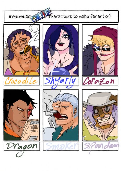 MimoDraw's tweet photo. #mimodraws🍊
#Crocodile
#shyarly
#Corazon
#donquixoterocinante
#MonkeyDdragon
#Smoker
#spandam https://t.co/70Ok3vcdN3