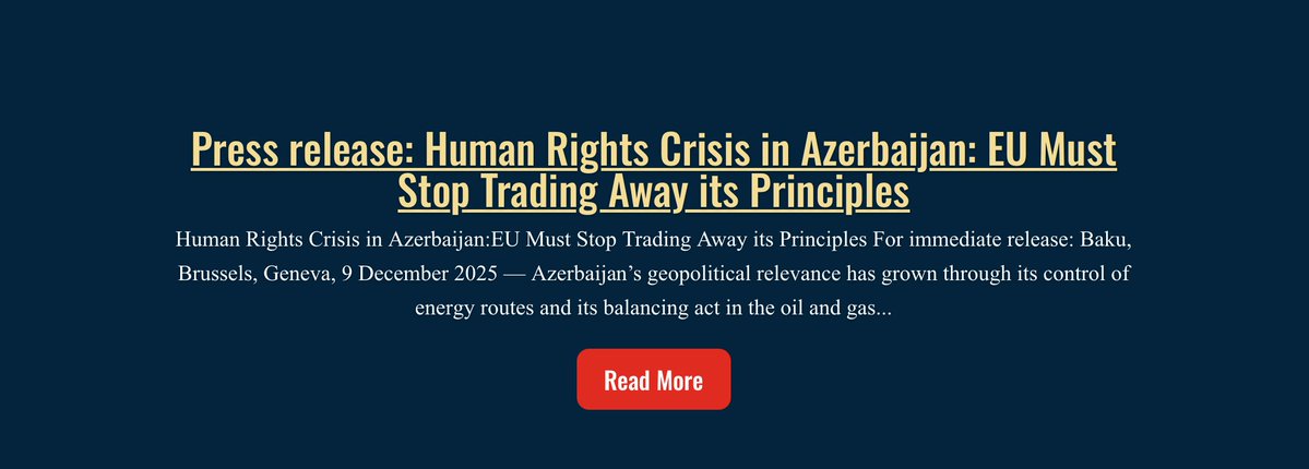 Press release:
Human Rights Crisis in Azerbaijan: EU Must Stop Trading Away its Principles

🔜 Our report will be made available to the public today at 15.00 CET.

🔗 Find out more about what to expect: free-anar.site/press-release-…