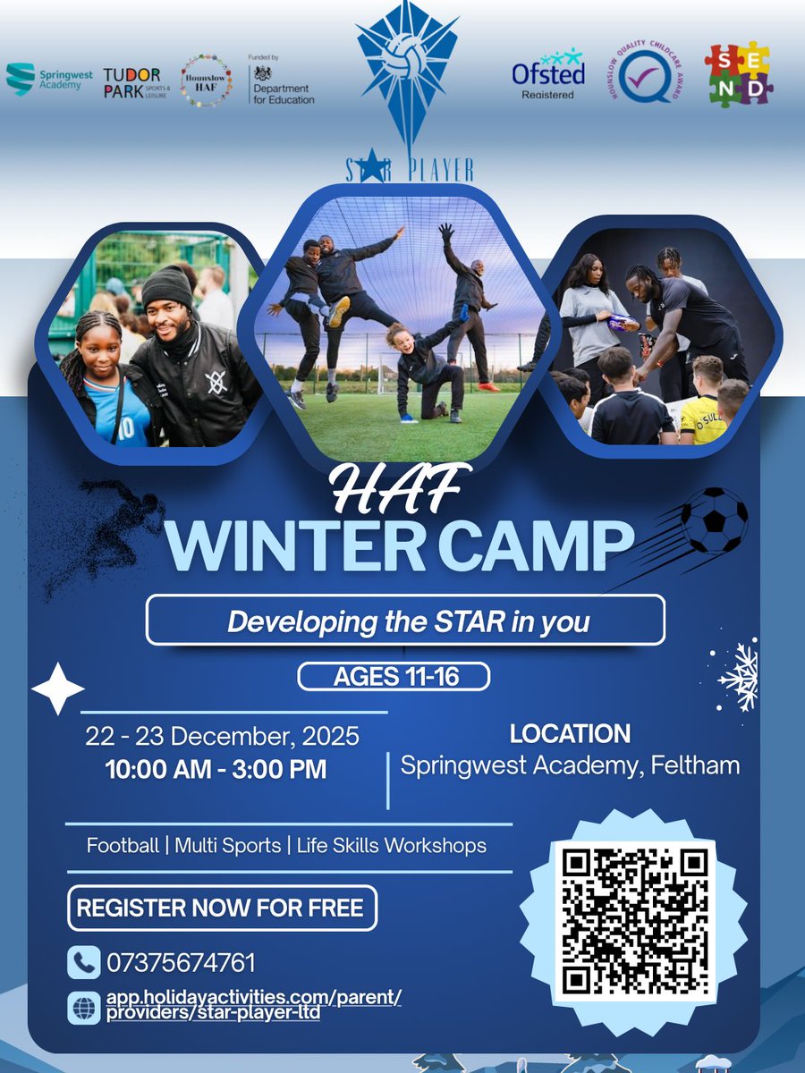 ⚽✨Check out the HAF Winter Camp hosted on our campus over the Christmas break! Scan the QR to book ✨⚽ <a href="/SpringwestA/">Springwest Academy 💙</a>