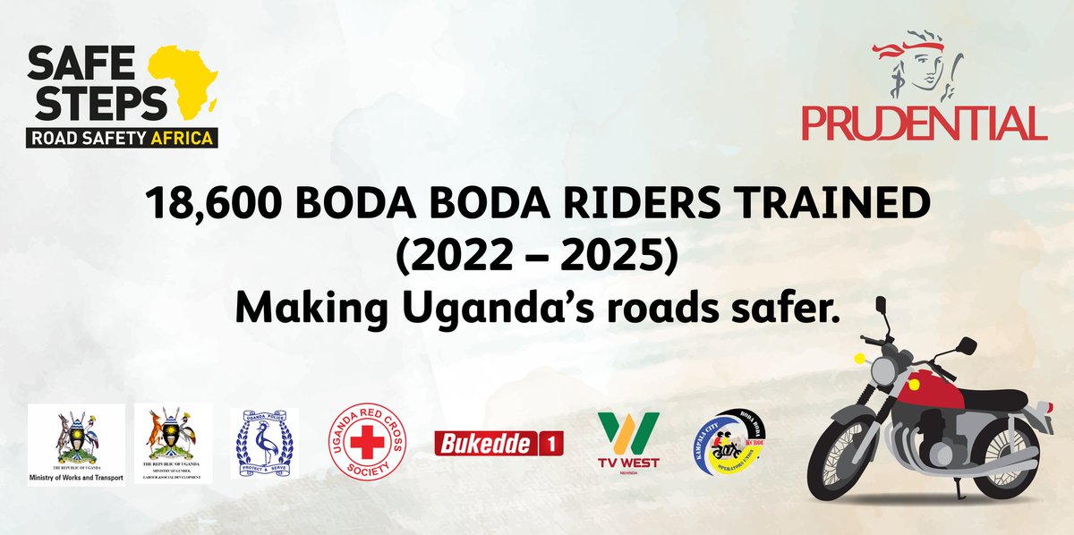 inakasiita1's tweet image. Great thanks to @PrudentialUG for supporting us – @UgandaRedCross – to implement the #SafeSteps campaign through the years 2022–2025, where 18,600 boda-boda riders have been trained and equipped with road safety and first aid skills. We have witnessed a remarkable behavioural…