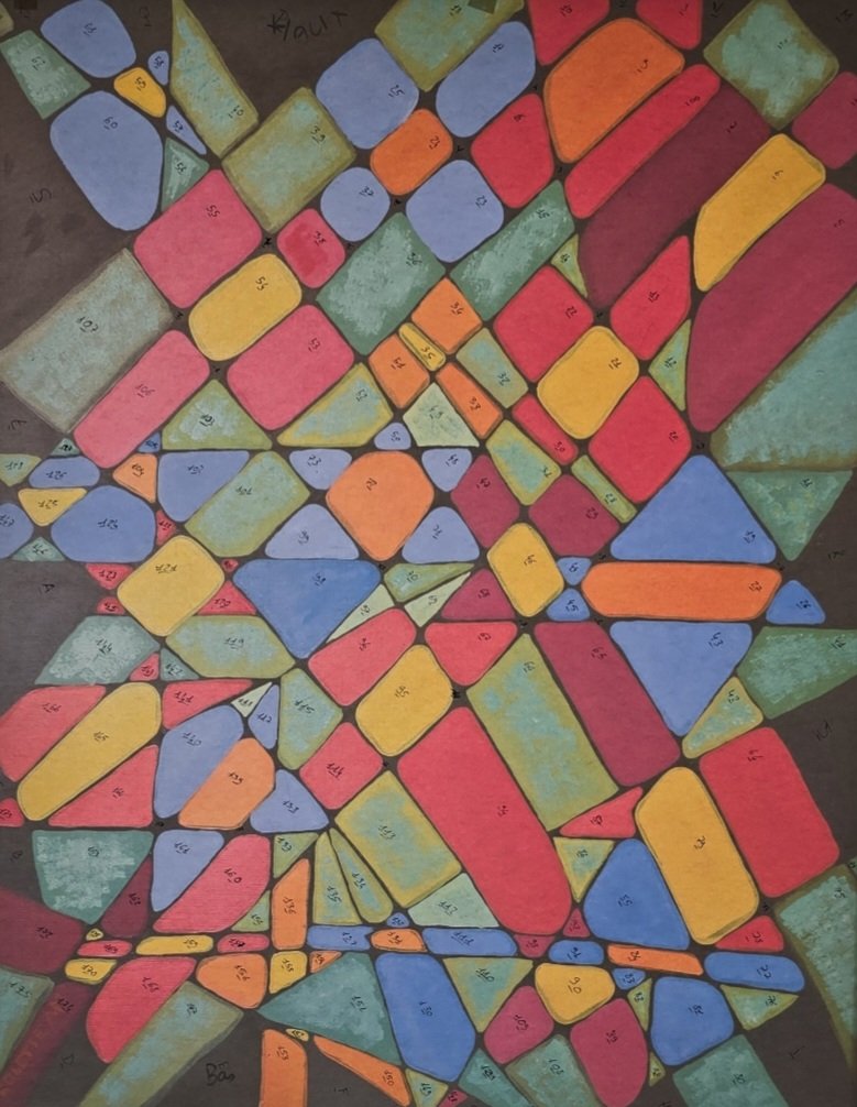 ATELIERCLUZ's tweet photo. Le tableau acrylique de l'artiste Colette qui a inspiré le vitrail. https://t.co/SDytuUaRLp