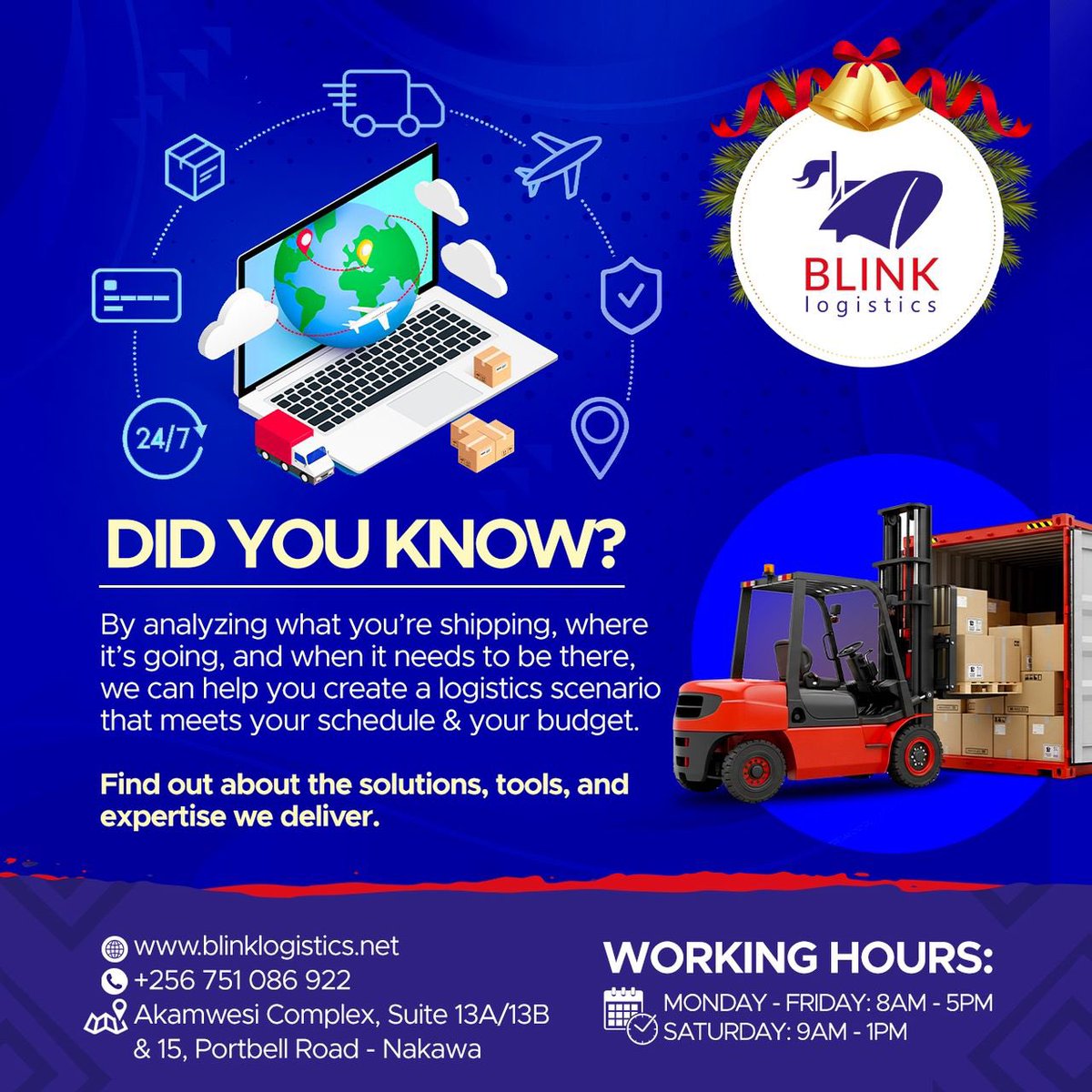 We tailor your logistics strategy by aligning your shipment details with the right solutions, delivering on time and on budget.

Make merry without worries about your logistics needs.

Call us on 0751 086 922 for more information.