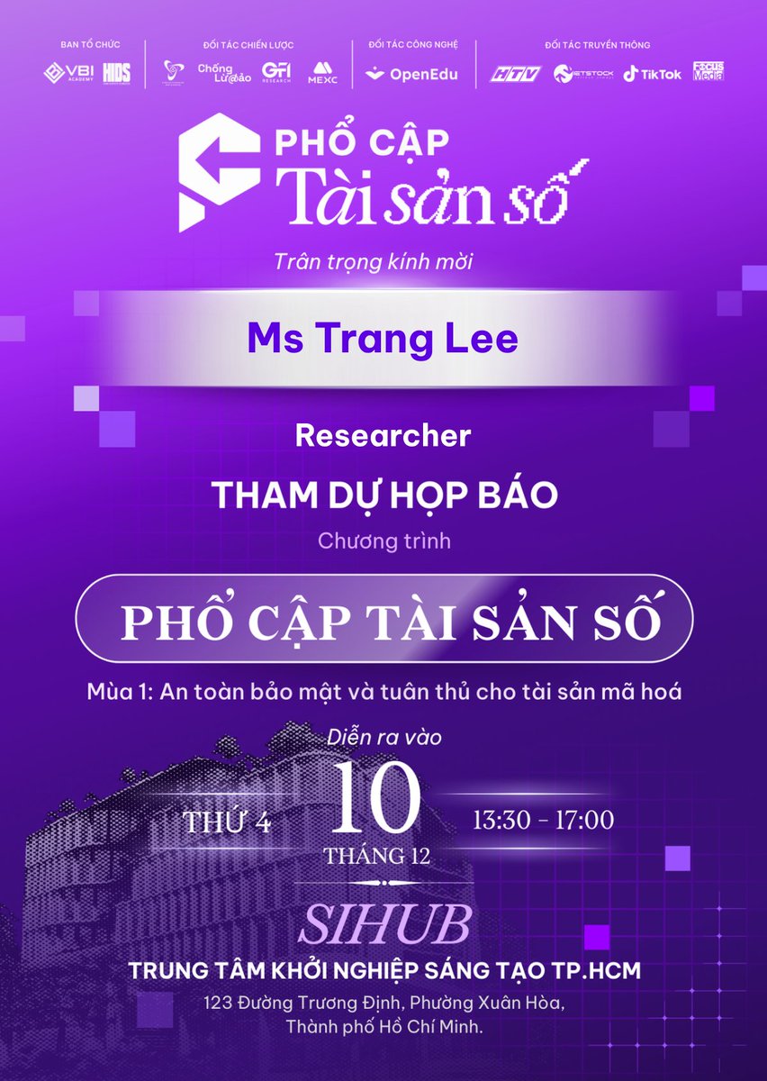 Phổ cập Tài sản Số là chương trình đào tạo Tài sản số nhằm giúp người học tự bảo vệ tài sản trong bối cảnh thị trường tài sản số Việt Nam đang chuyển mình với khung pháp lý mới
Hân hạnh
Hân hạnh