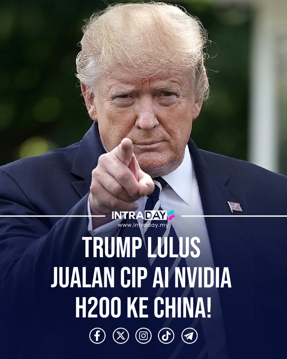 Pengumuman ini dinanti-nantikan kerana sebelum ini, NVIDIA dihalang daripada mengeksport cip AI ke China yang mengakibatkan pegangan pasaran mereka di negara itu jatuh kepada sifar beberapa bulan lalu.

Baca di sini 👉🏻: intraday.my/2025/trump-lul…