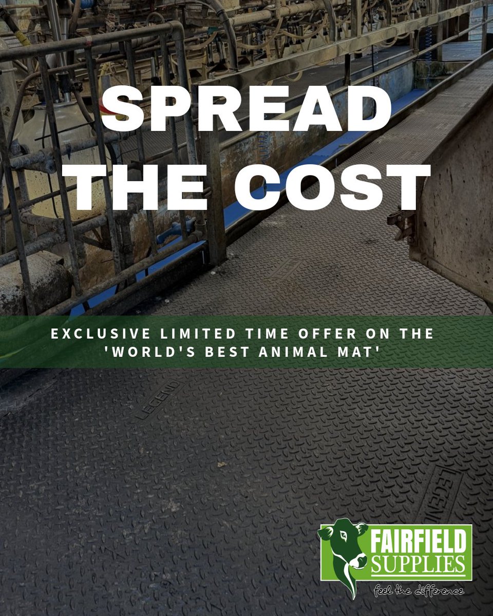 Spread the cost. Boost your farm. 🐮

This December only:
✅Pay over 3 months - no extra charge
✅Secure the 'World's Best Animal Mat'

Offer ends December 23rd. 
👉Invest in comfort, efficiency &amp; profitability today.
fairfieldsupplies.com/contact-us

#farm #farming #BackBritishFarmers