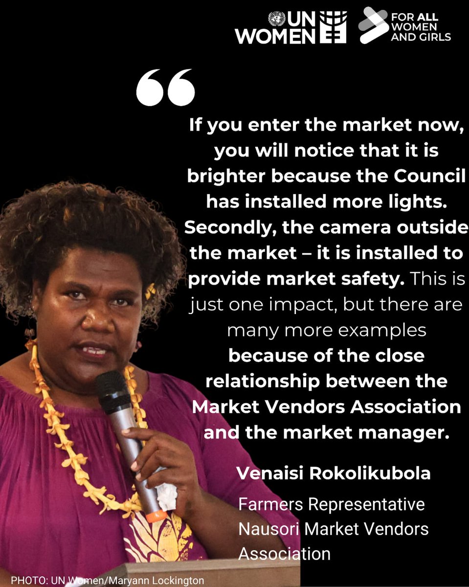 unwomenpacific's tweet image. #Fiji 🇫🇯 | “We once slept in market corridors after selling our produce… until the women’s accommodation opened.” — Venaisi
Today we honour the powerful voices of Sophia, Venaisi &amp;amp; Susana, who shared how #M4C is strengthening women’s safety, leadership &amp;amp; livelihoods. #16Days