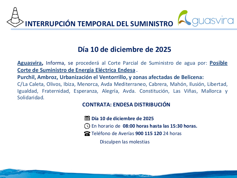 Corte parcial #Purchil, #Ambroz, Urbanización el #Ventorrillo, y calles afectadas de #Belicena por posible Corte de Energía Eléctrica ENDESA
📅Miércoles 10 de diciembre
🕐de 08;00 horas hasta las 15;30 horas.
Disculpen las molestias