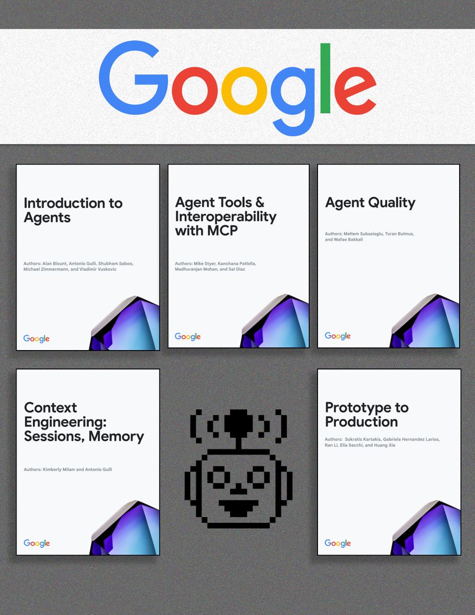 techNmak's tweet image. Last month, Google dropped something interesting:
five AI Agent papers released across five consecutive days, one per day, each digging into a different part of how agents should be built, evaluated, secured, and deployed.

No big splash, just a steady rollout of more than 250…