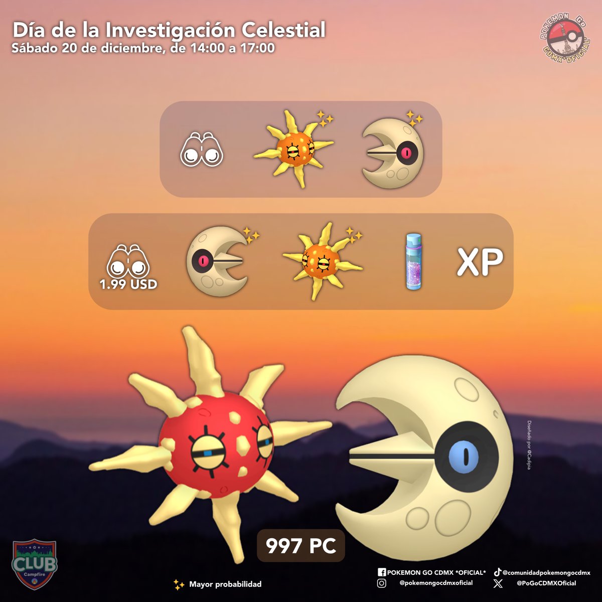 Entrenadores, también se ha anunciado el próximo “Día de la Investigación Celestial”, siendo protagonistas Lunatone y Solrock, con mayor probabilidad de ser brillantes ☀️✨🌙

¿Emocionados por este evento?
Los leemos 🙂‍↔️

Diseñado por: <a href="/Cadipia_Oficial/">Cadipia</a> 

#Pokemon,