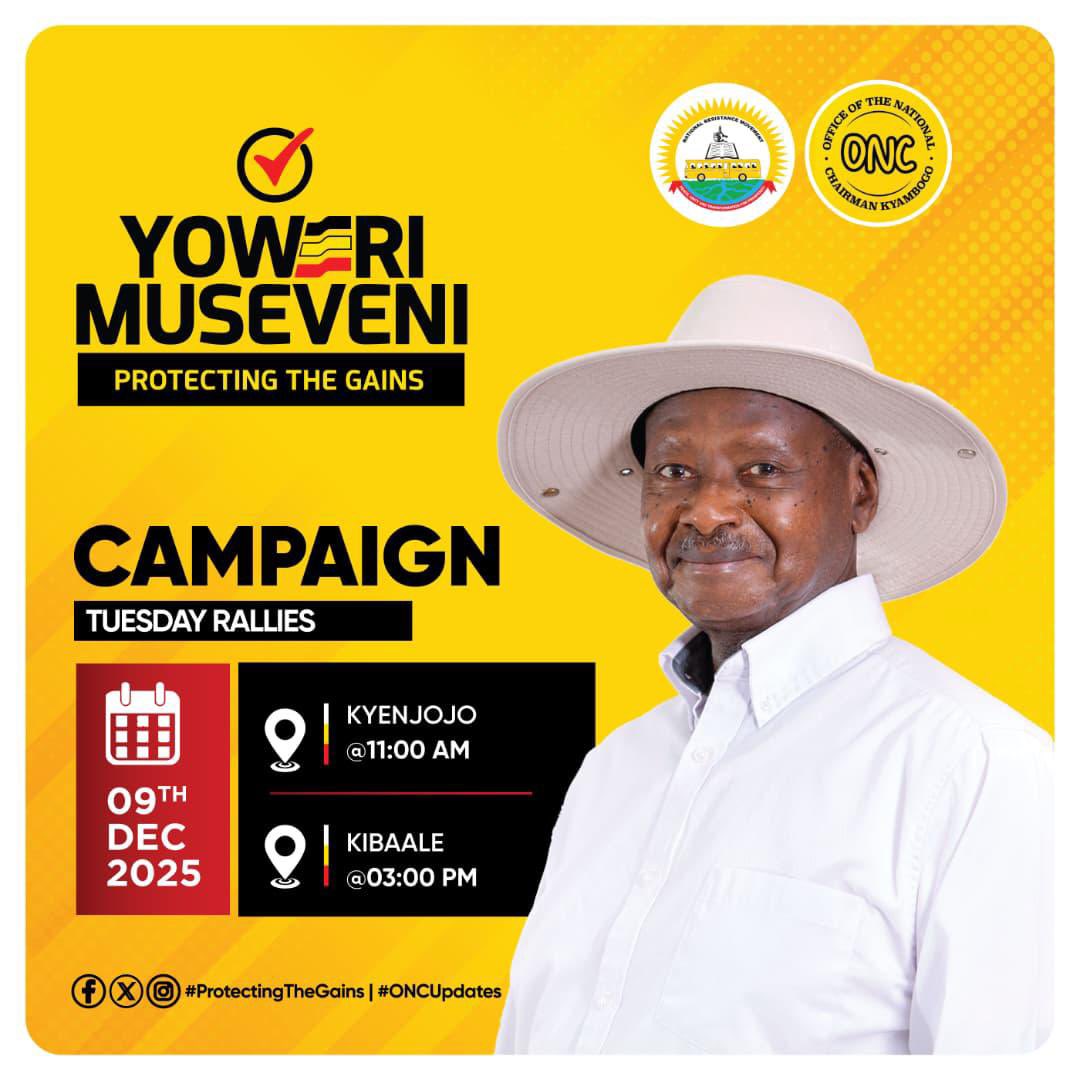 Protecting the gains we’ve made together—for Uganda, for our future.

Join us today in Kyenjonjo at 11:00 AM and Kibaale at 3:00 PM as we continue this important journey. 

See you there!

#ProtectingTheGains