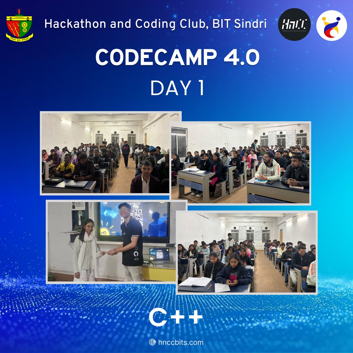 hnccbits's tweet image. Day 1 of CodeCamp 4.0 by HNCC began with energy and creativity! Students explored Python, Java, C++, UI/UX and Video Editing—unlocking both technical and creative skills. Every room buzzed with ideas, motivation and learning.
#HnCC #CodeCamp #BITSindri #LearnBuildGrow