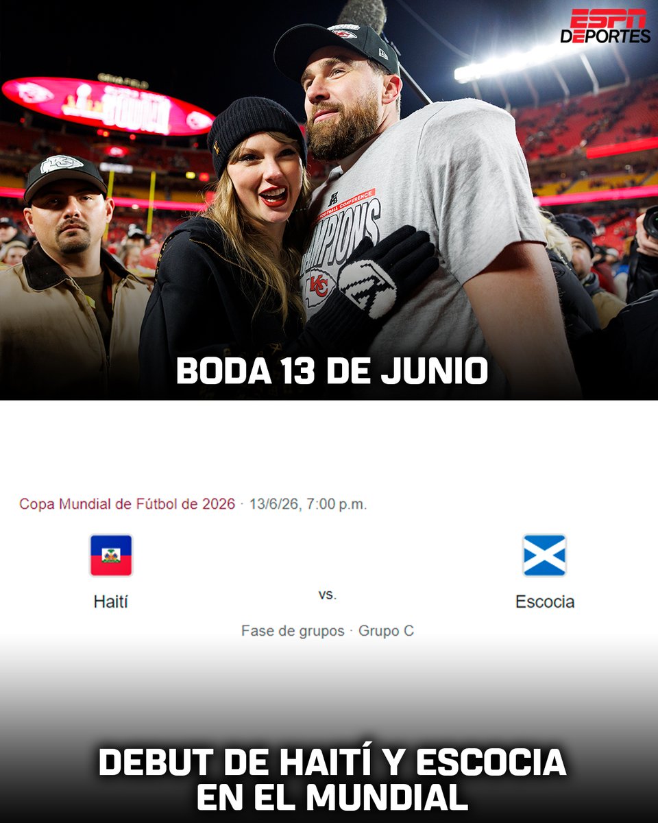 Un minuto de silencio por los asistentes de la boda entre Taylor Swift y  Travis Kelce que se perderán el Haití vs Escocia del Mundial. 😓, image size:960x1200
