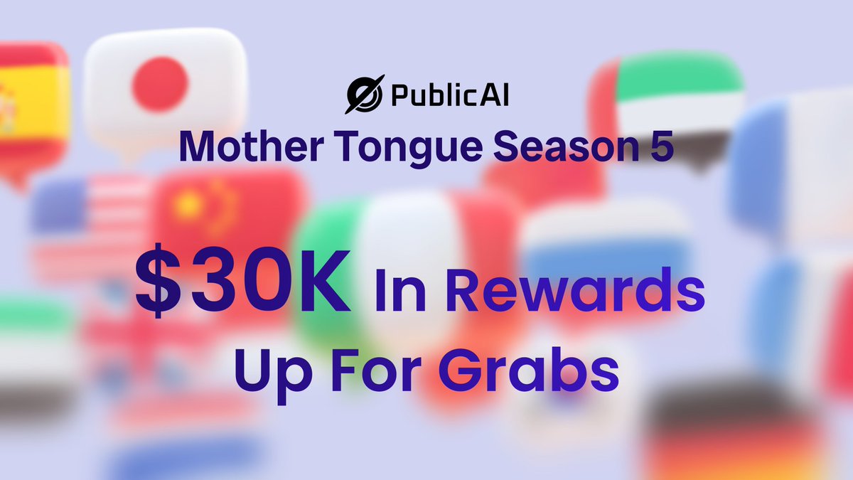 PublicAI_'s tweet photo. $30,000 in rewards are live!

Mother Tongue Season 5 is here!
The global voice-data campaign where real people get paid to teach AI their native languages.

Dec 9 until Jan 9
All rewards paid out via @BNBCHAIN