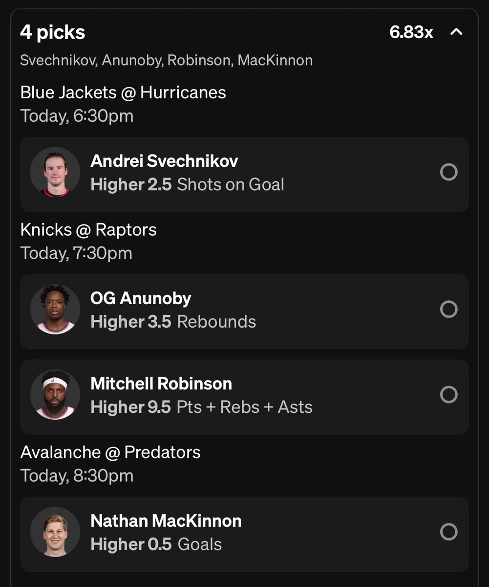 CoinofCollect's tweet image. (Dec 9) Props of The Day
💎6.83X
4-Leg
Andrei and nathan face off against some of the worst ranked defenses in the NHL.
OG and Robinson L15 and H2H cooks so had to add them to the lay. 

Follow for more FREE props!!!!!!!!
🍾🍾🍾🍾🍾🍾🍾🍾🍾🍾