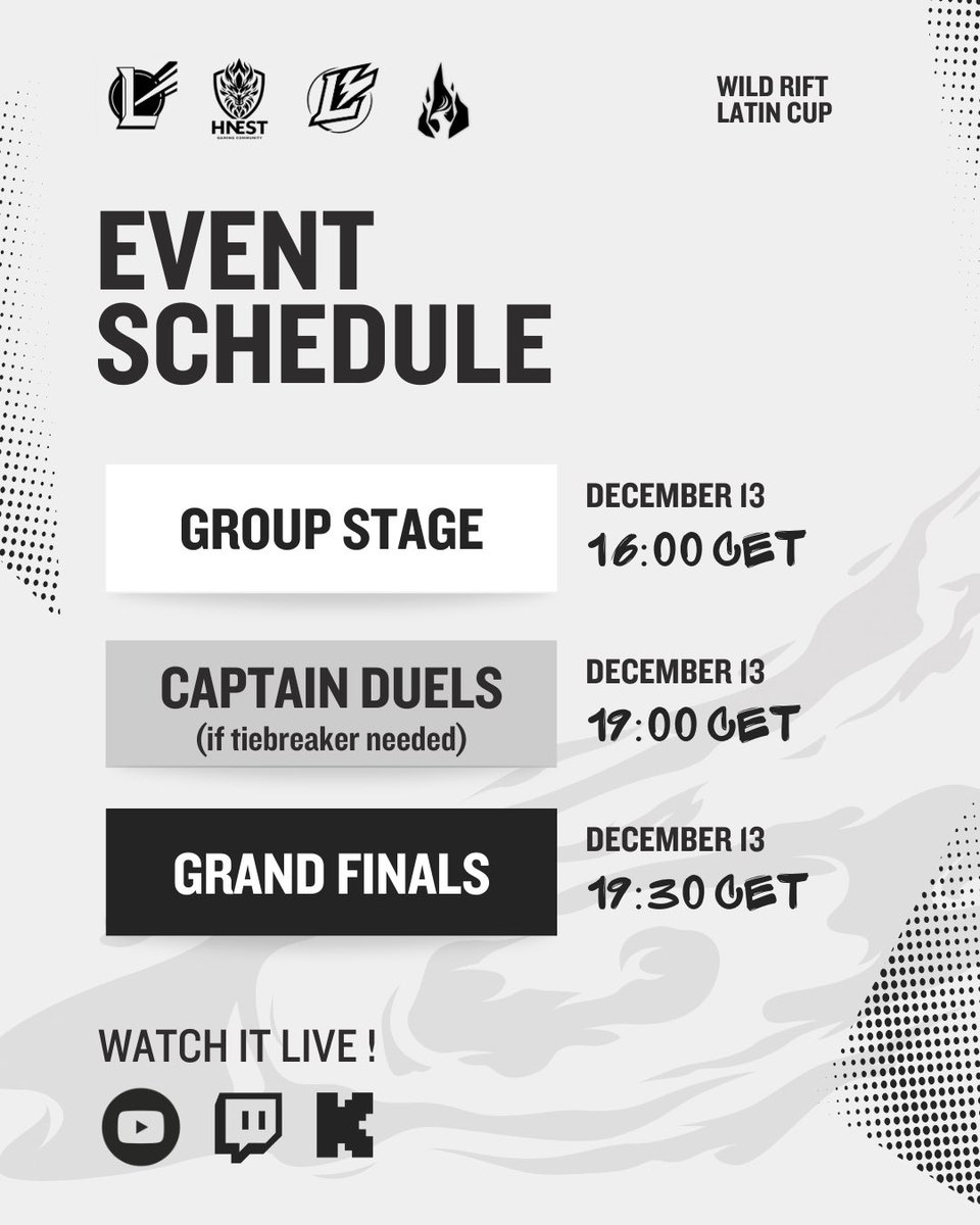 📆 December 13 - mark it, block it, be there.

🔥 16:00 - Group Stage
⚔️ 19:00 - Captain Duels
🏆 19:30 - Grand Finals

📺 Stay tuned for stream links 
🤝 Hosted by <a href="/wildriftfrance/">Wild Rift Communauté FR</a> <a href="/LoLWildRiftES/">LoL Wild Rift Comunidad</a> <a href="/PhoenixPortugal/">Phoenix Community 🇵🇹</a> <a href="/hnest_community/">HNEST</a>