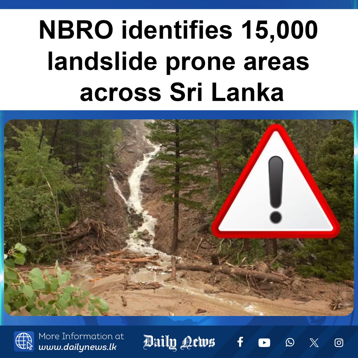 DailyNews_lk's tweet image. NBRO identifies 15,000 landslide prone areas across Sri Lanka

More Info &amp;gt;&amp;gt;&amp;gt; dailynews.lk/?p=911137

#lka #NBRO #SriLankaWeather #LandslideAlert #EvacuationUpdate #DisasterManagement #NortheastMonsoon #SafetyFirst #FloodAndLandslide

𝗙𝗢𝗟𝗟𝗢𝗪 𝗨𝗦 𝗢𝗡
🛑 WhatsApp Channel 👉