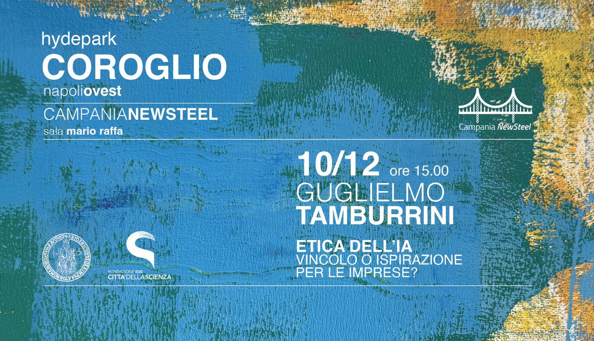 MassimoVarrone's tweet photo. Domani, Mercoledì 10 Dicembre, ore 15.00.
Etica ed intelligenza artificiale in azienda.
Prof. Tamburrini
@campania NewSteel https://t.co/riasVOGZa5