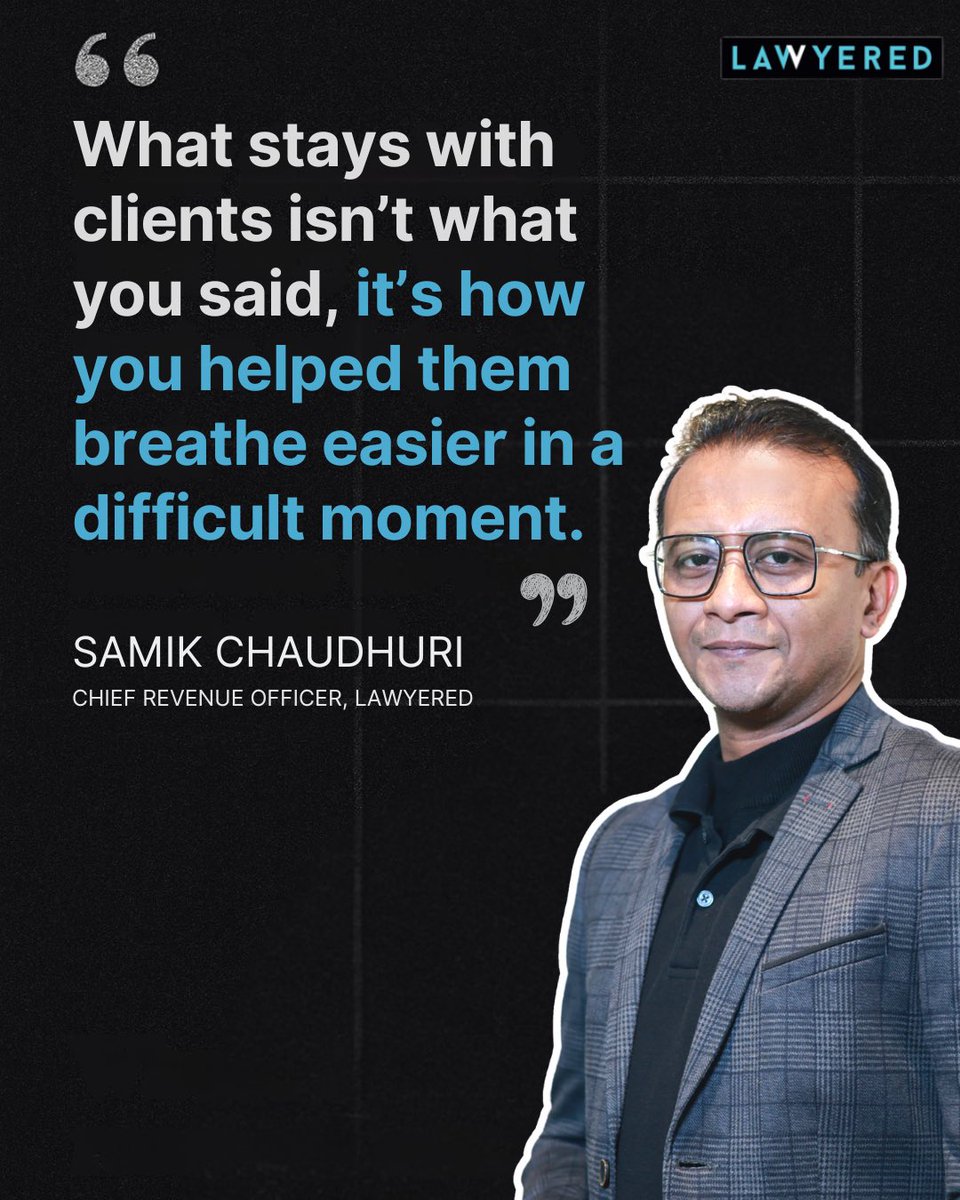 What stays with clients isn’t what you said, it’s how you helped them breathe easier in a difficult moment. – Samik Chaudhuri (CFO,Lawyered)

#Lawyered #LegalTech #CustomerFirst