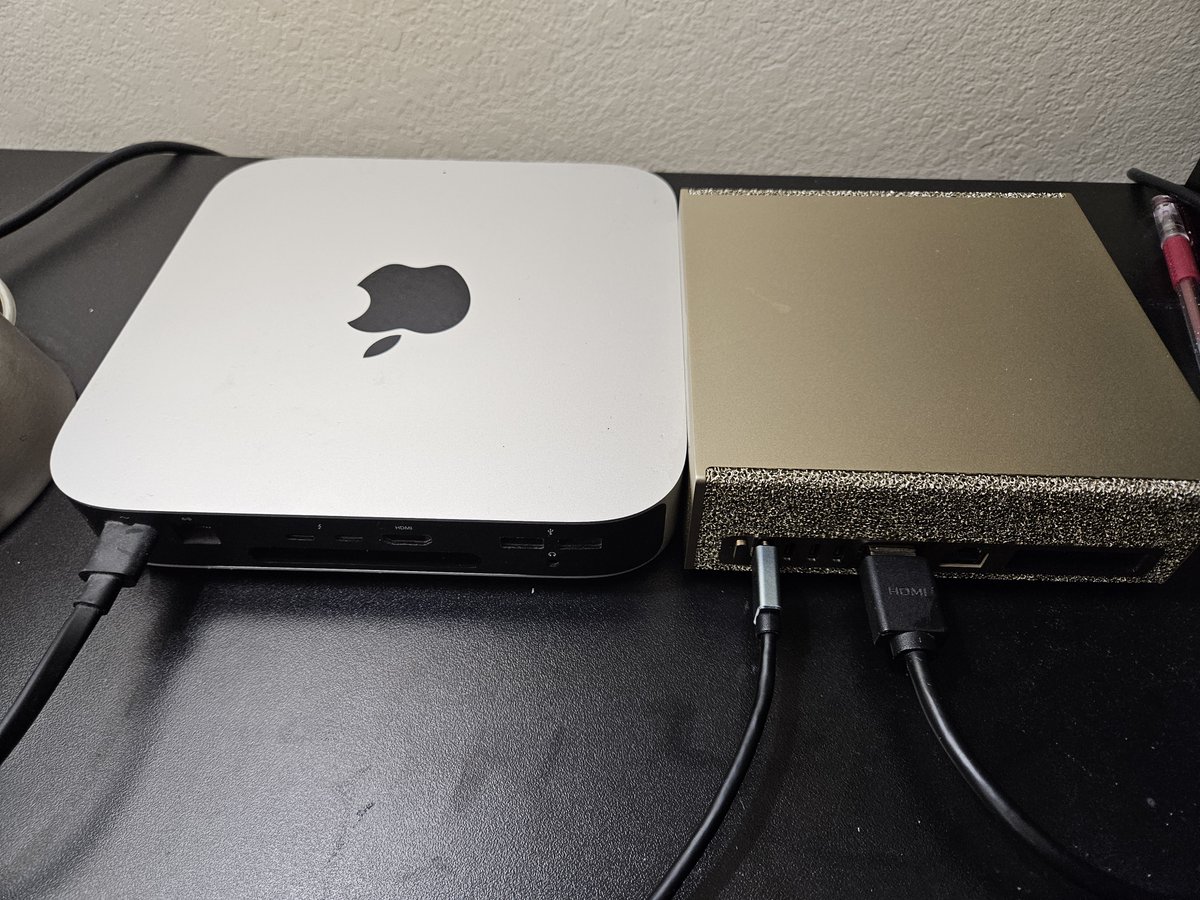 ggonweb's tweet photo. Welcome to CUDA...

From Mac to DGX Spark  
From 8GB to 128GB  
From 1st-gen Apple M1 to 1st-gen DGX Spark...

Now what will I do? 🤔  
#dgxspark #macmini https://t.co/F4utibS4ov