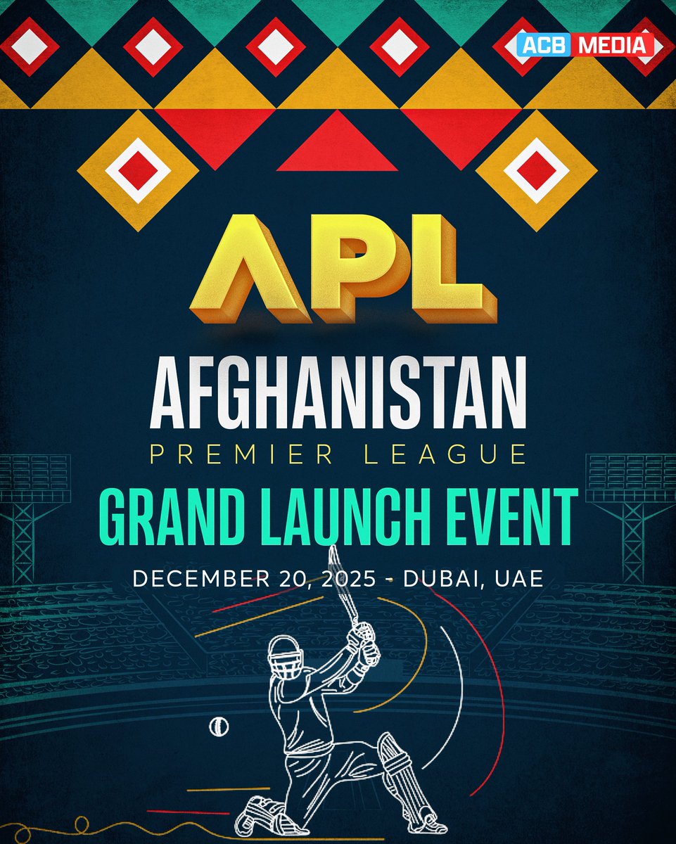 ACBofficials's tweet photo. 🚨 BREAKING 🚨

Afghanistan Premier League's Grand Launch Event and Logo Unveiling Ceremony to be held on December 20th in the UAE, where the ACB and its partners will unveil the Tournament’s proposed window, venue, league structure, and other key elements for the second edition of the APLT20. 🤩

Read More: https://t.co/nuK2poH3Yx