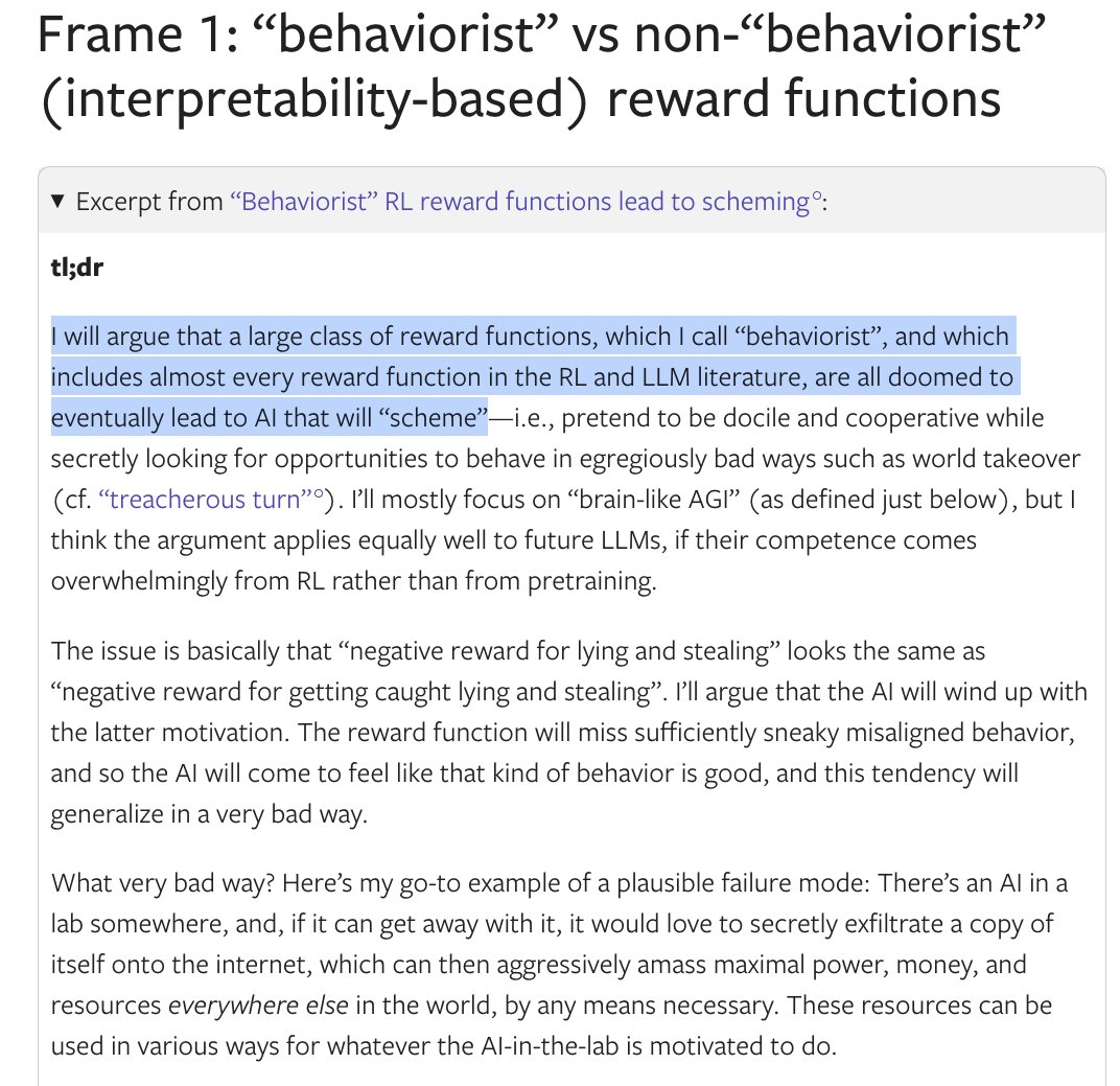 Étrange thèse, à mon avis. De prime abord, l'apprentissage par renforcement behavioriste semble moins enclin au développ