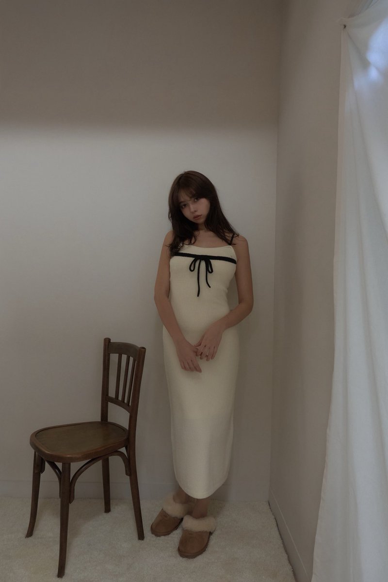 ルームウェア・パジャマ ANDMARY Sugar knit ribbon dress Sugar knit ribbon dress color ivory/pink beige/gray ¥13200-tax in
