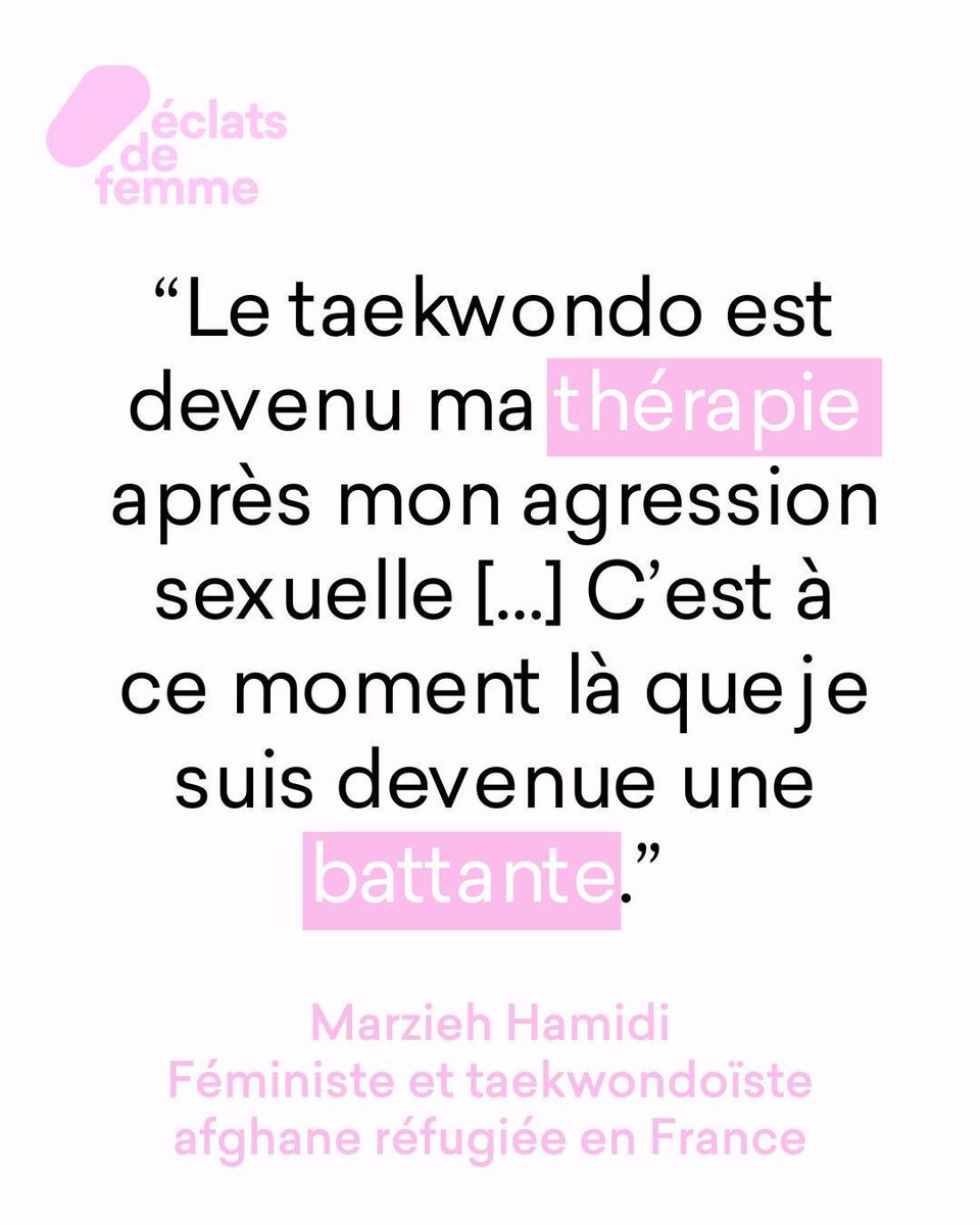 ⚪ "Le taekwondo est devenu ma thérapie avec mon agression sexuelle […] C’est à ce moment-là que je suis devenue une battante." – Marzieh Hamidi

Après avoir subi une agression sexuelle, Marzieh a trouvé dans le taekwondo un refuge, une force et une manière de se reconstruire.