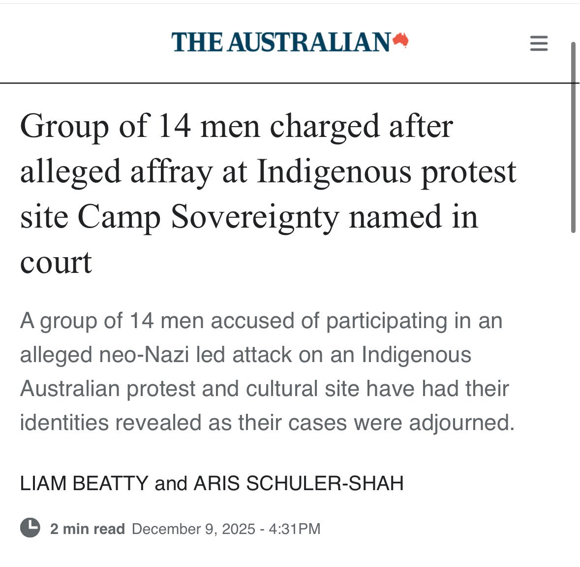 ExposingNV's tweet image. Group of 14 neo Nazis charged after alleged affray at Indigenous protest site Camp Sovereignty have been named in court 😀