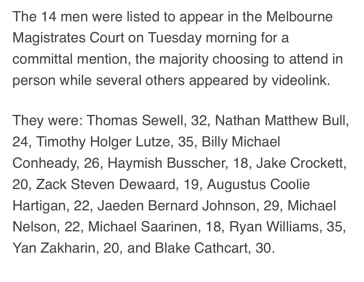 ExposingNV's tweet image. Group of 14 neo Nazis charged after alleged affray at Indigenous protest site Camp Sovereignty have been named in court 😀