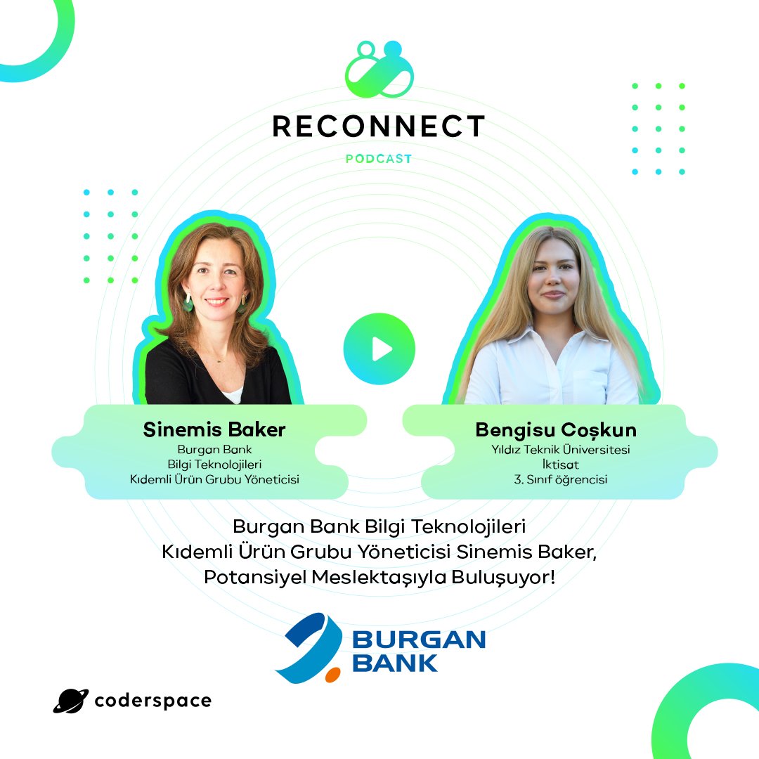 coderspace_io's tweet image. Gerçek deneyimler, samimi sorular ve geleceğe ilham veren bir sohbet… Hepsi Reconnect’in yepyeni bölümünde seni bekliyor! ✨🎧

Bu bölümde Burgan Bank Dijital Kanal Geliştirme - Bireysel Krediler Ekibi Ürün Grubu Yöneticisi Sinemis Baker ve Yıldız Teknik Üniversitesi İktisat 3.…
