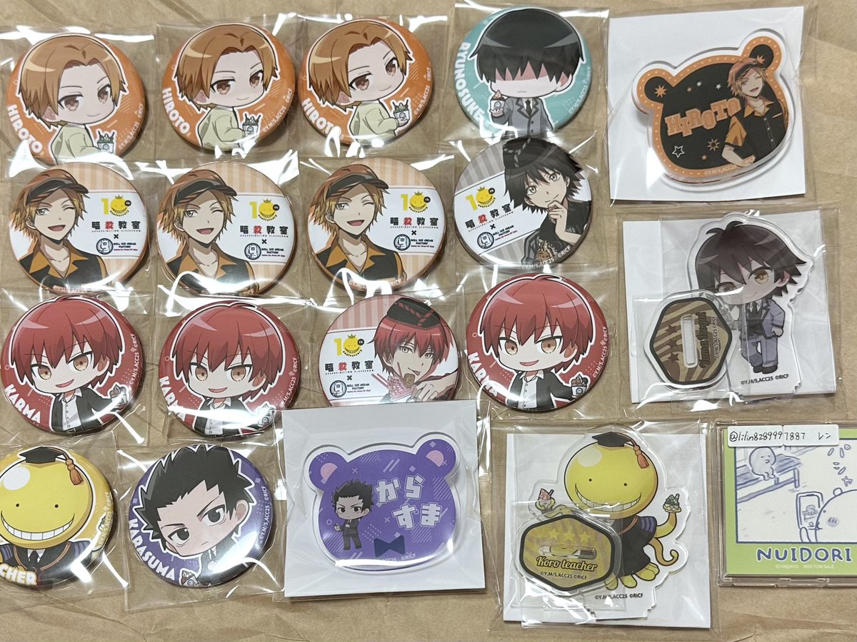 交換/譲渡】暗殺教室 ロールアイス コラボ 缶バッジ／アクリルスタンド