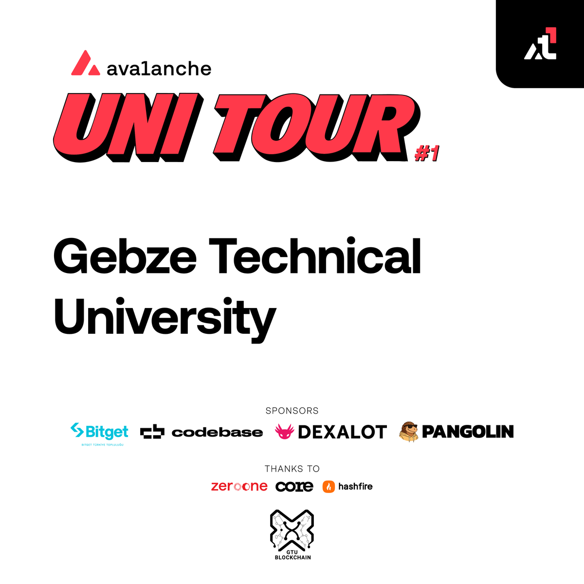 🔺 Avalanche Team1 Uni Tour #1 is coming to Gebze Technical University on December 11 at 5:00 PM. 

See you there!

<a href="/gtublockchain/">GTU Blockchain</a> 🔥 <a href="/AvaxTeam1/">Avalanche Team1</a>
