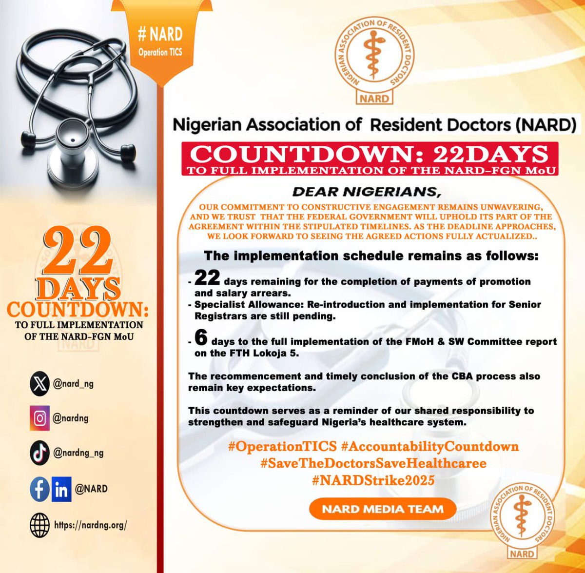 mohagirei's tweet image. @nard_nigeria still counting down to implementation of agreed and signed MOU with the FG.
Day 22 and counting down