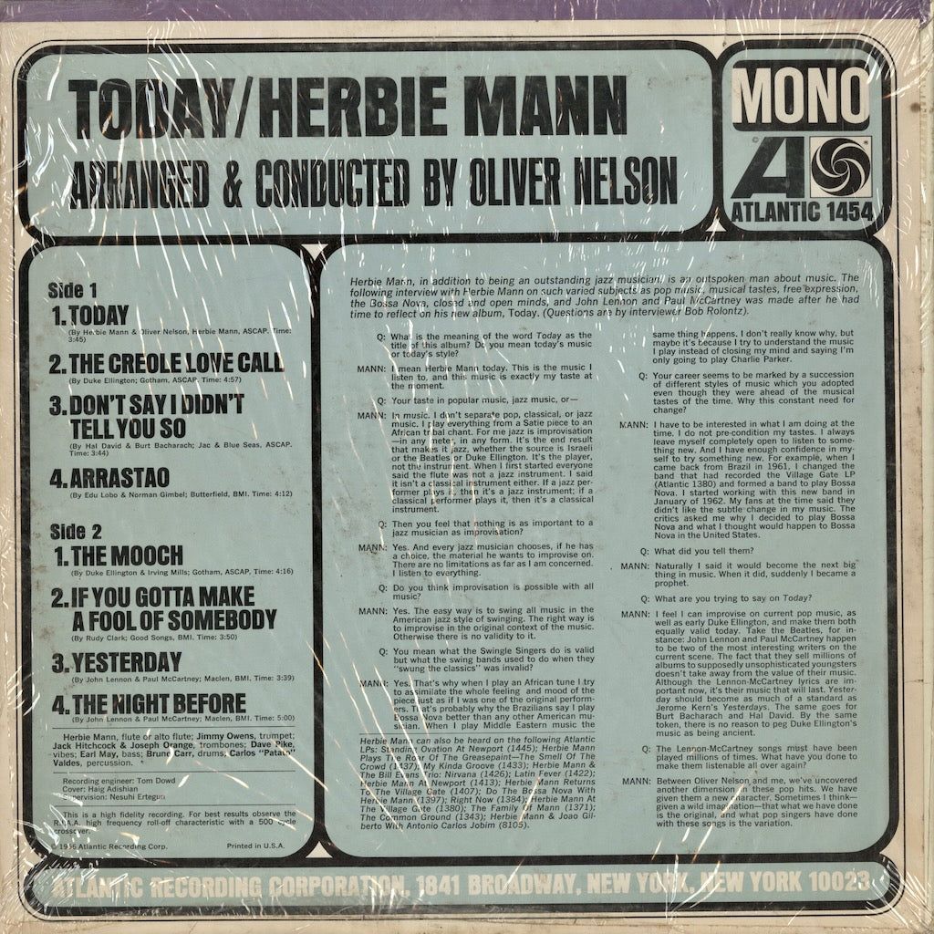 Herbie Mann / ハービー・マン / Today! (1454) 】デイヴ・パイク(vib