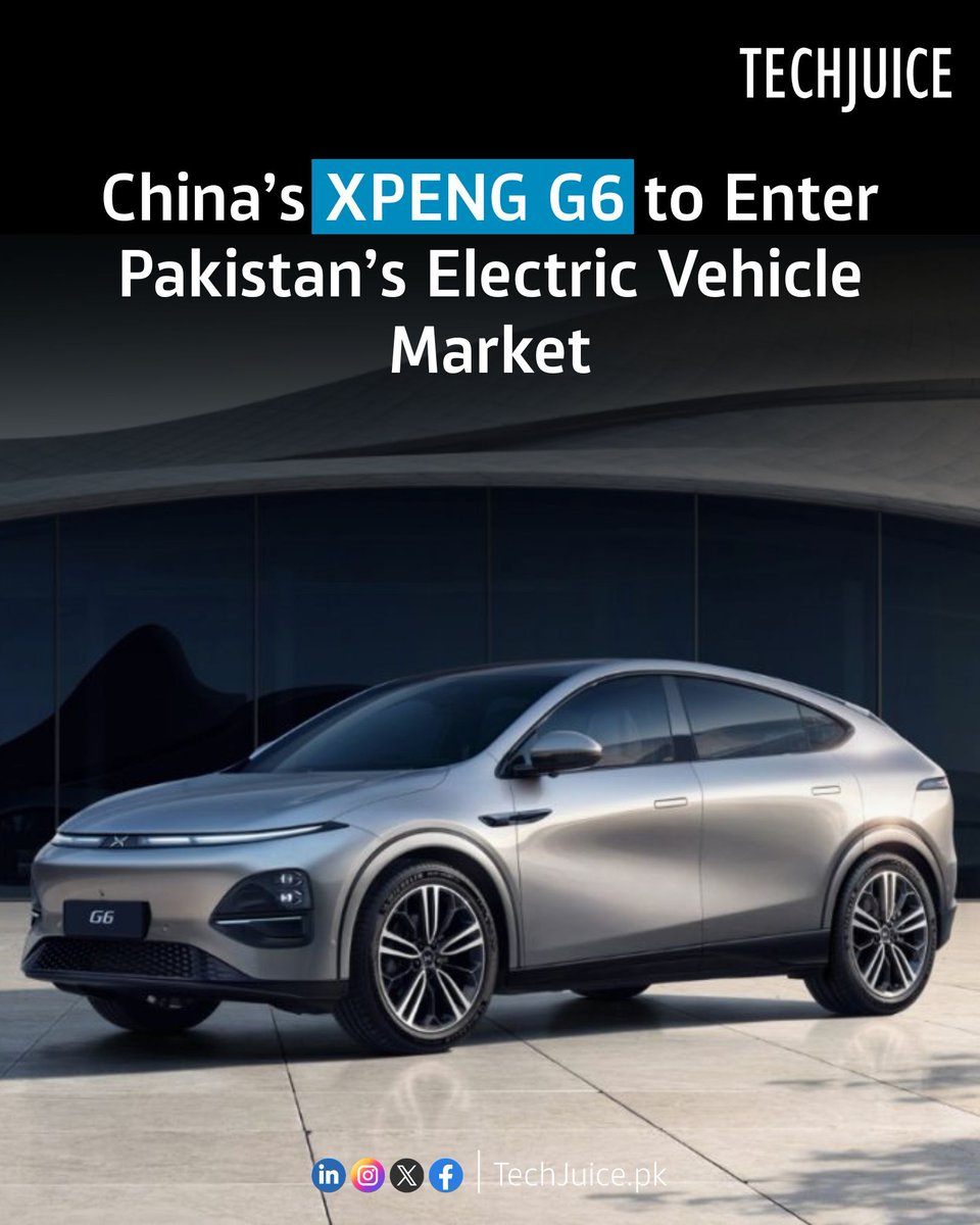 TechJuicePk's tweet image. China’s XPENG G6 set to enter Pakistan’s electric vehicle market.
China’s leading EV manufacturer, XPENG, is preparing to enter Pakistan, marking a major development for the country’s rapidly expanding electric vehicle sector.
#techjuice #xpeng #g6 #electricvehicles #ev #pakistan
