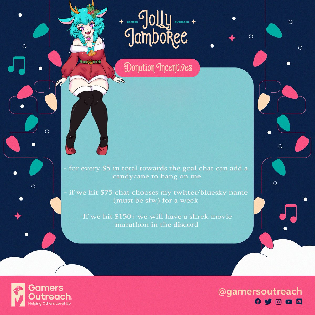 join us on Dec 11th and 12th , times will be announced later for the Jolly Jamboree 2025 streams. here is our incentives for this years goal #JJ2025 for Gamers outreach!